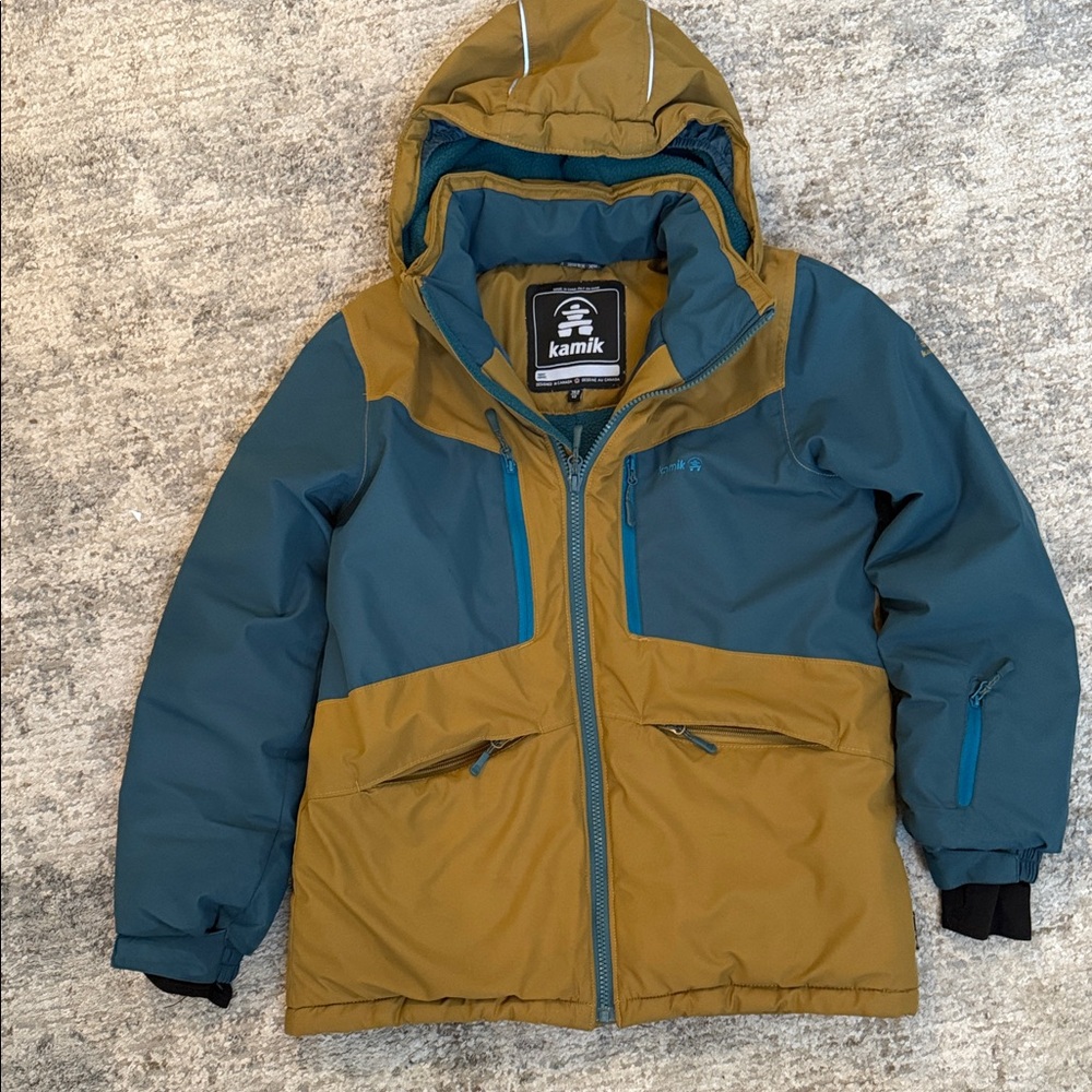 Kamik Olive and Teal Hooded Ski Jacket